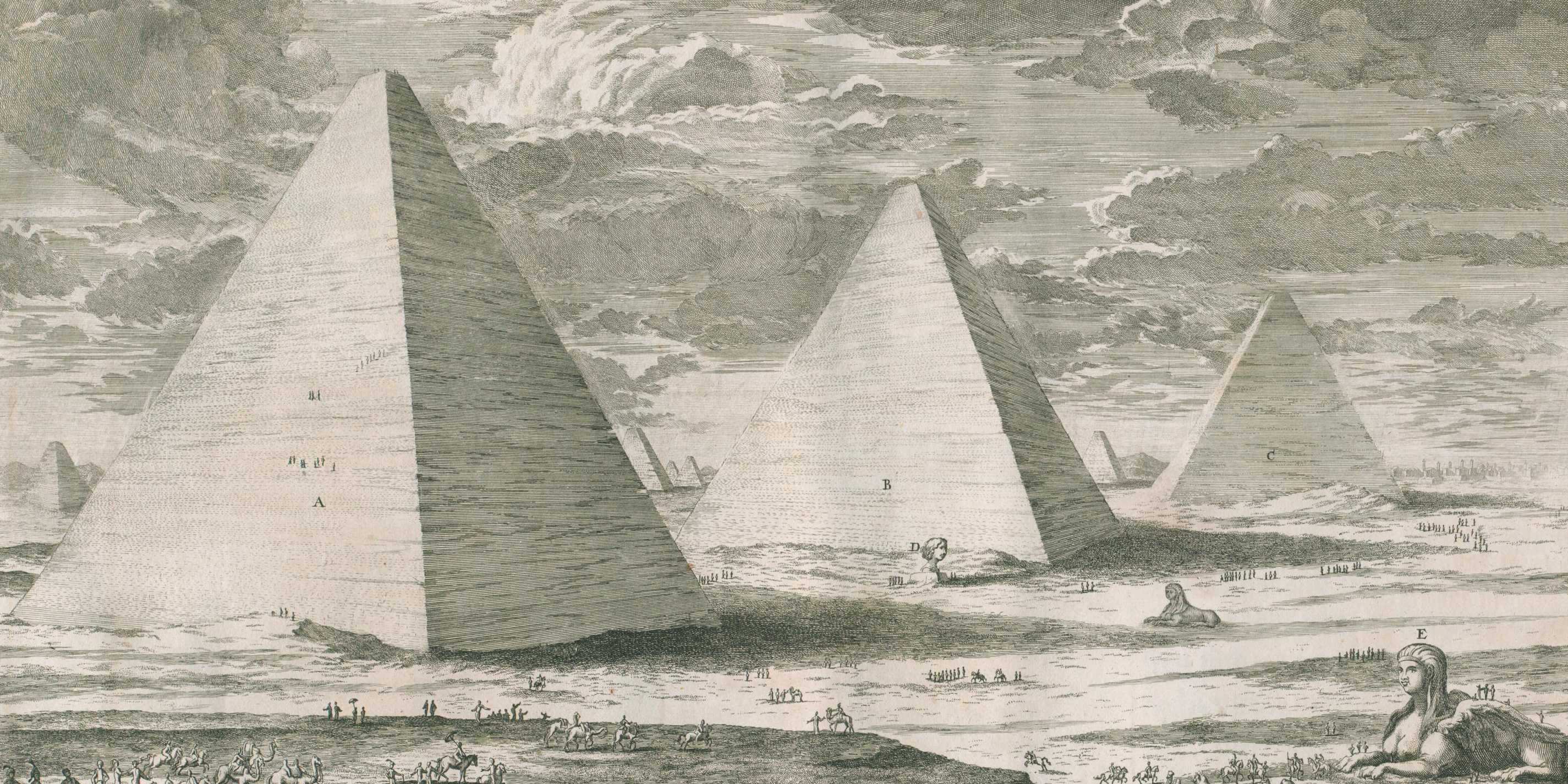 Clipping from the engraving of the Pyramides in Egypt from the book.